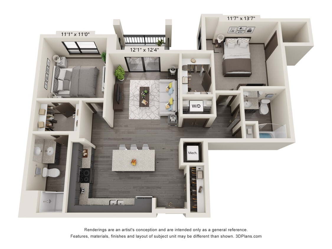Floor Plan - 2 Bed, 2 Bath - parking, internet, HULU