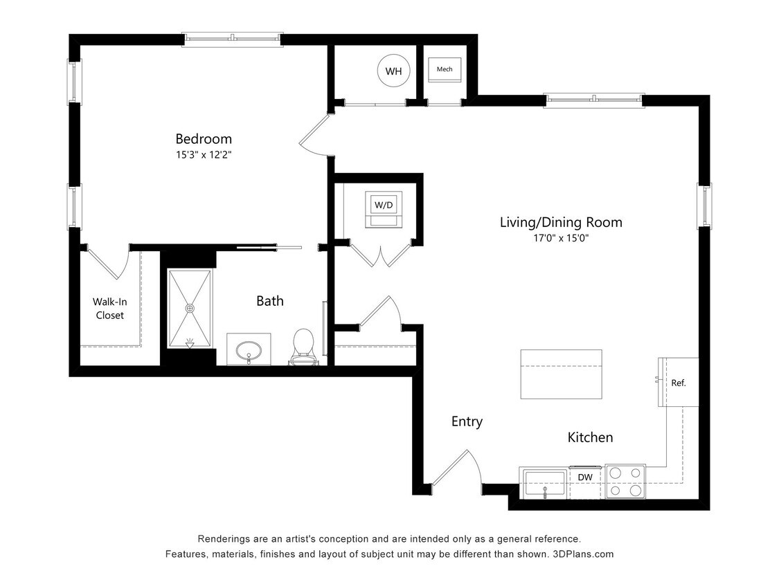 Floor Plan - A2-One Bed, One Bath