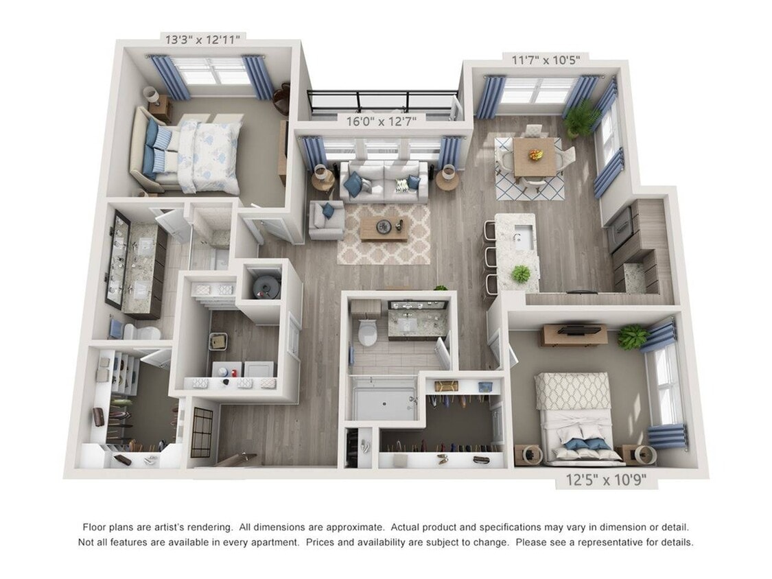 Floor plans are artist’s rendering. All dimensions are approximate. Actual product and specifications may vary in dimension or detail. Not all features are available in every apartment. Prices and availability are subject to change. - B2
