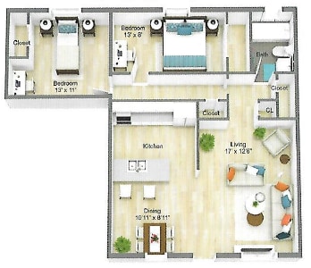 Floor Plan - Two Bedroom One Bath