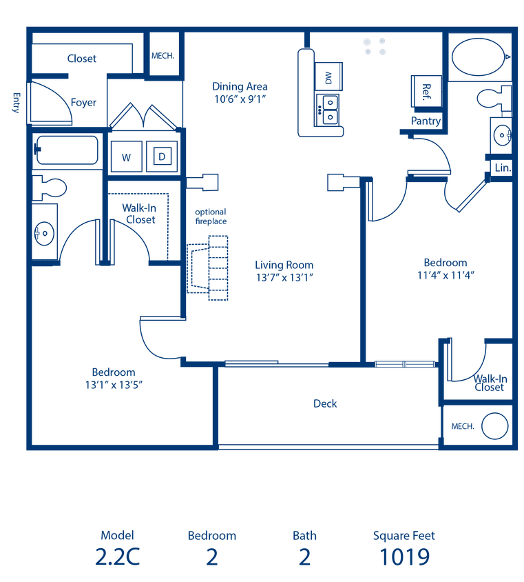Floor Plan - 2BR 2BA 1019 sqft