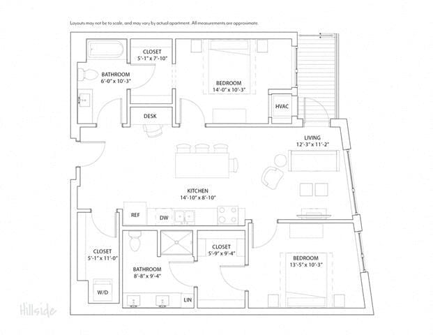 Floor Plan - 2 Bed 2 Bath Hillside