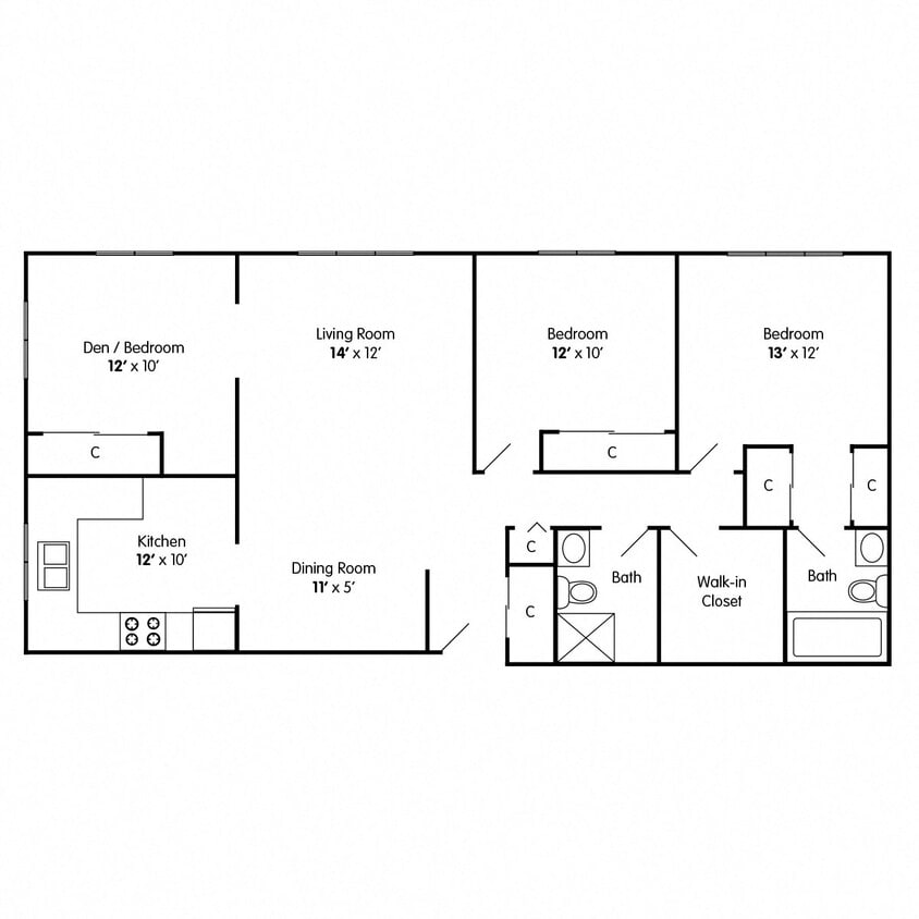 Floor Plan - Two Bedroom Apartment with Den