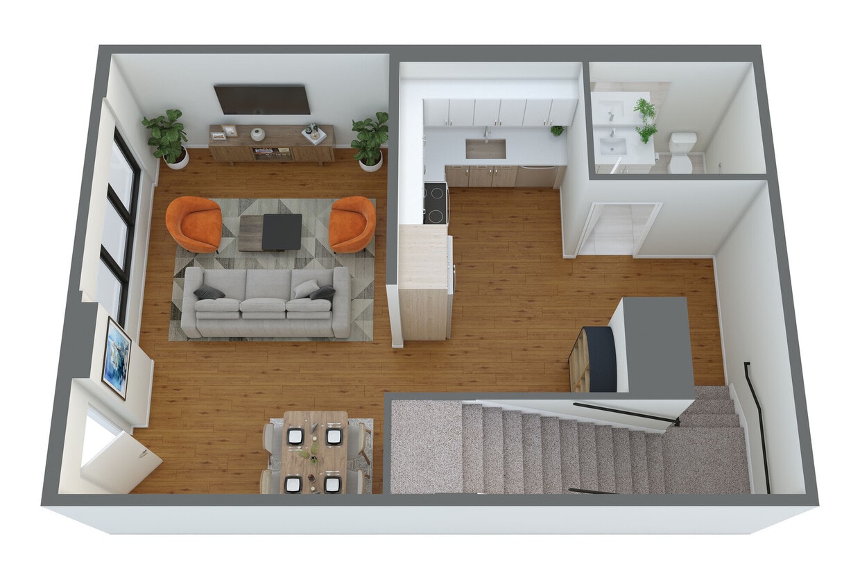 Floor Plan - T1 1 Bed/1.5 Bath Townhome