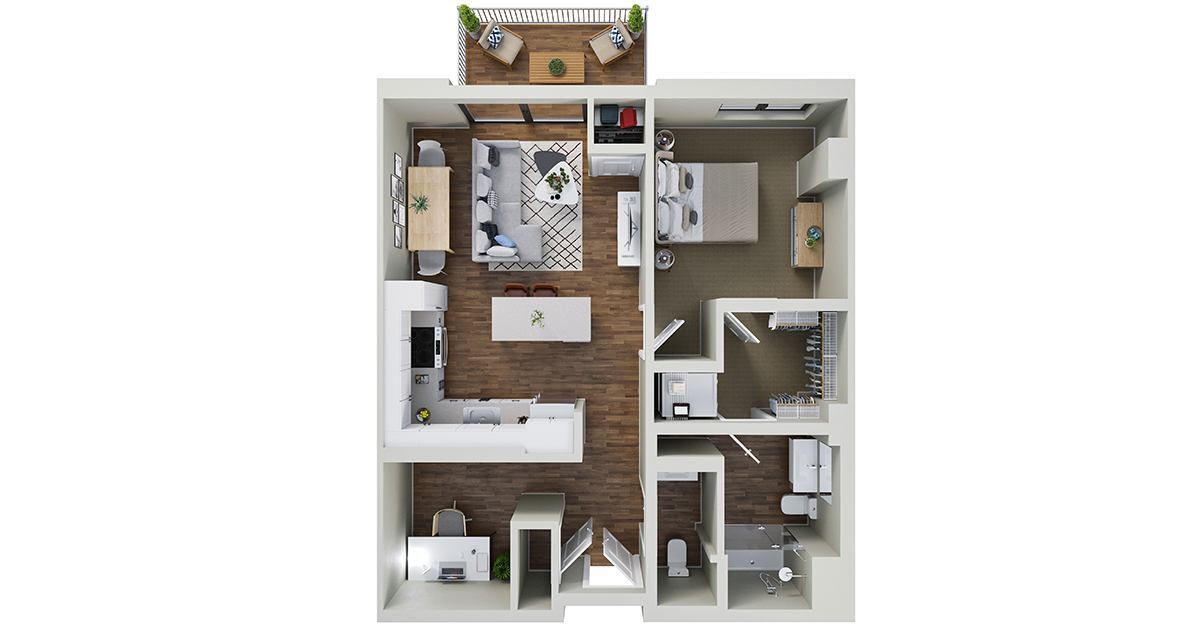 Floor Plan - Violet - 1 Bedroom 2 Bath + Den (B3)
