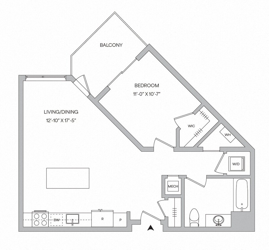Floor Plan - A11 - 1BR 1BA (724 SF)