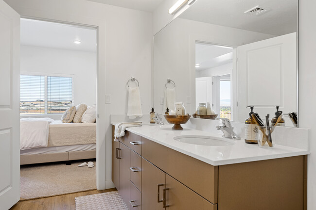 En suite Bathroom with double vainity - Sky at Brio, an Active Adult (62+) Community Apartments