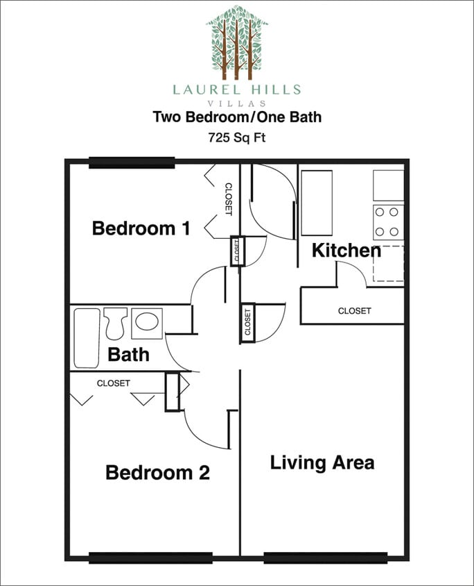 Floor Plan - Two Bed/ One Bath