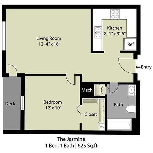 Floor Plan - The Jasmine - 1 Bed/1 Bath