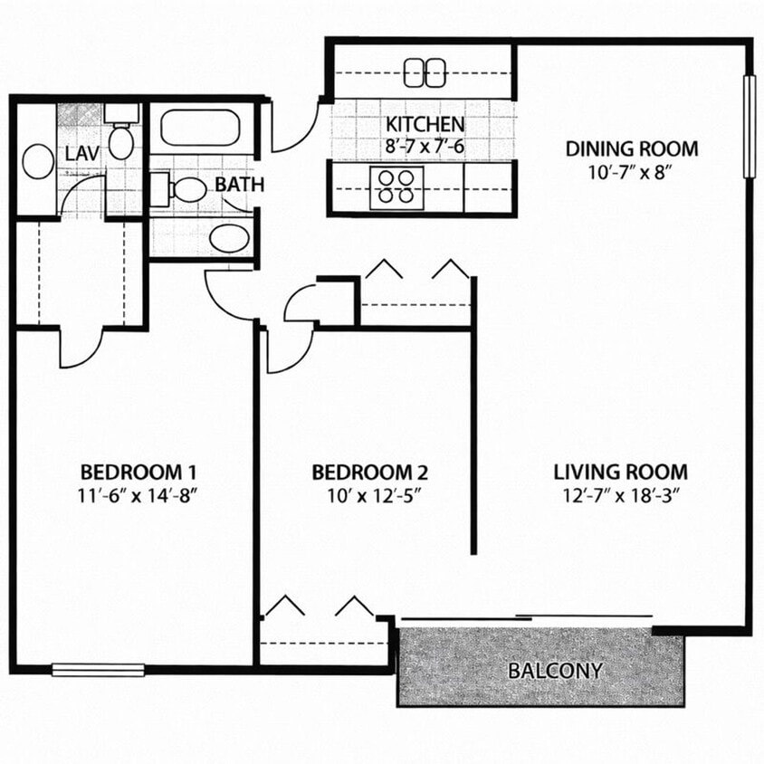 Floor Plan - 2 Bed 1.5 Bath Mid-Rise B