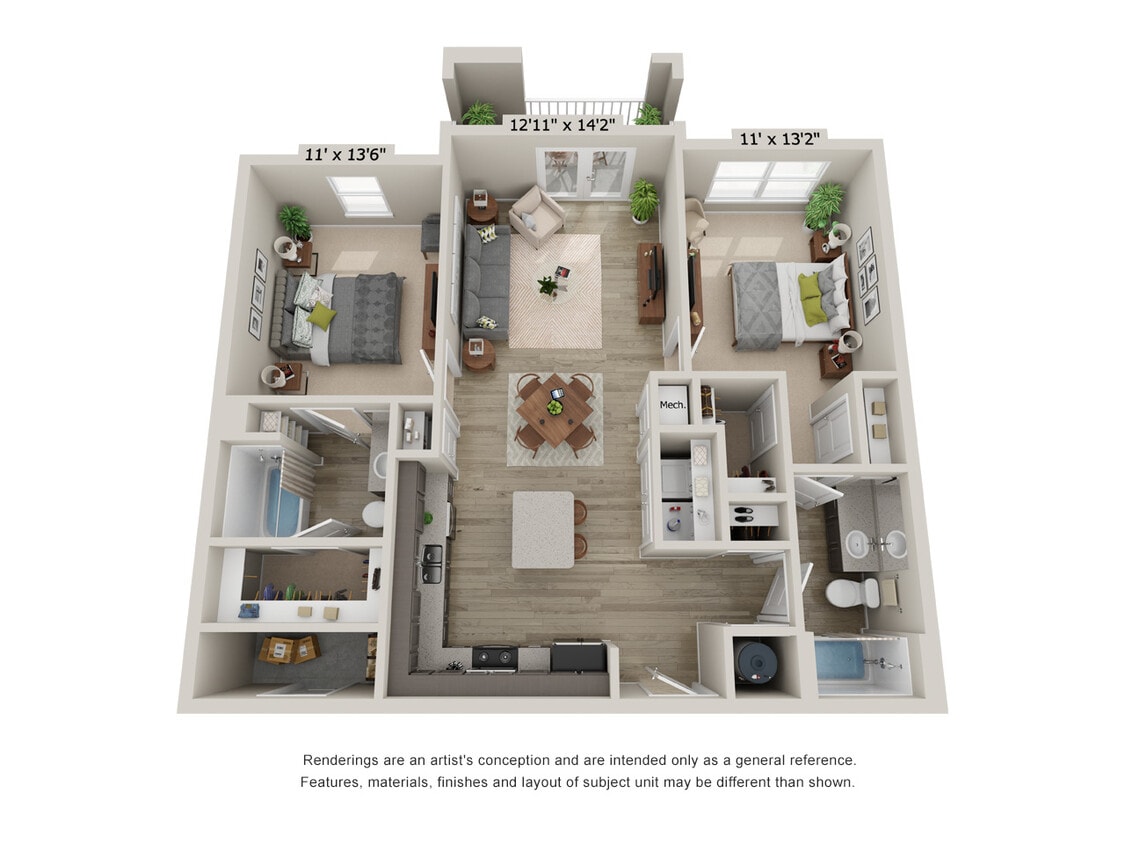 Ashley - 2 Beds, 2 Baths, 1124-1152 sq. ft. - Ashley