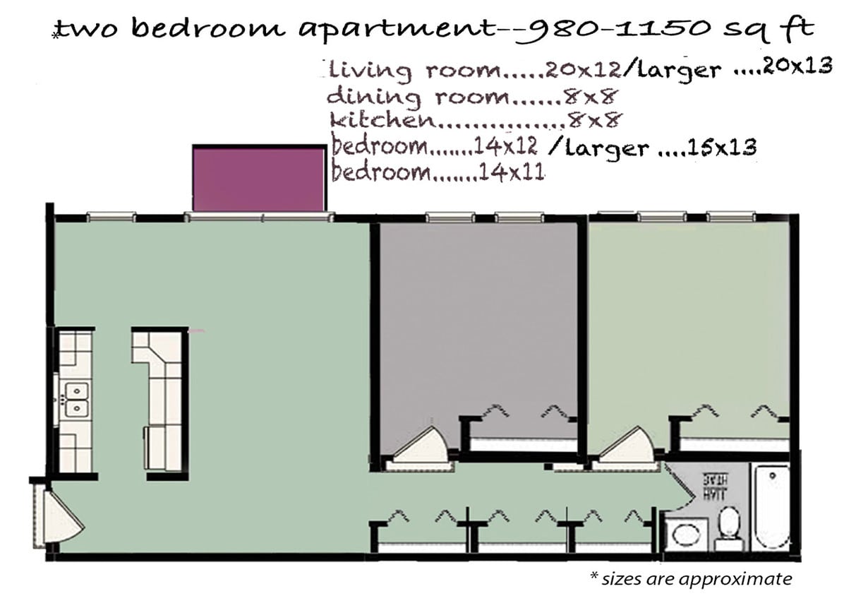 Floor Plan - 2BR / 1BA