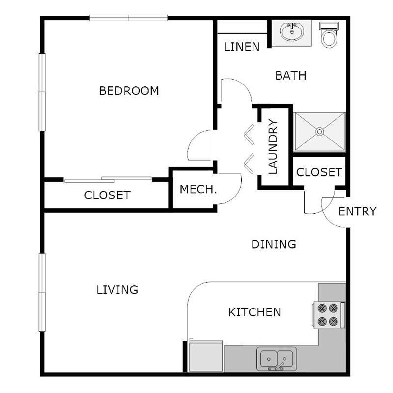 Floor Plan - 1 Bed 1 Bath