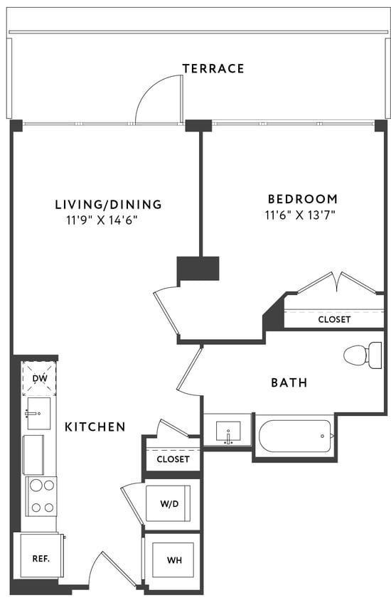 Floor Plan - 1 Bed 1 Bath A05 HC