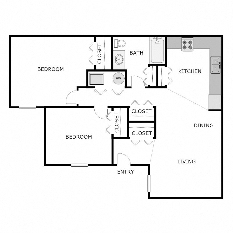 Floor Plan - 2 Bed 1 Bath