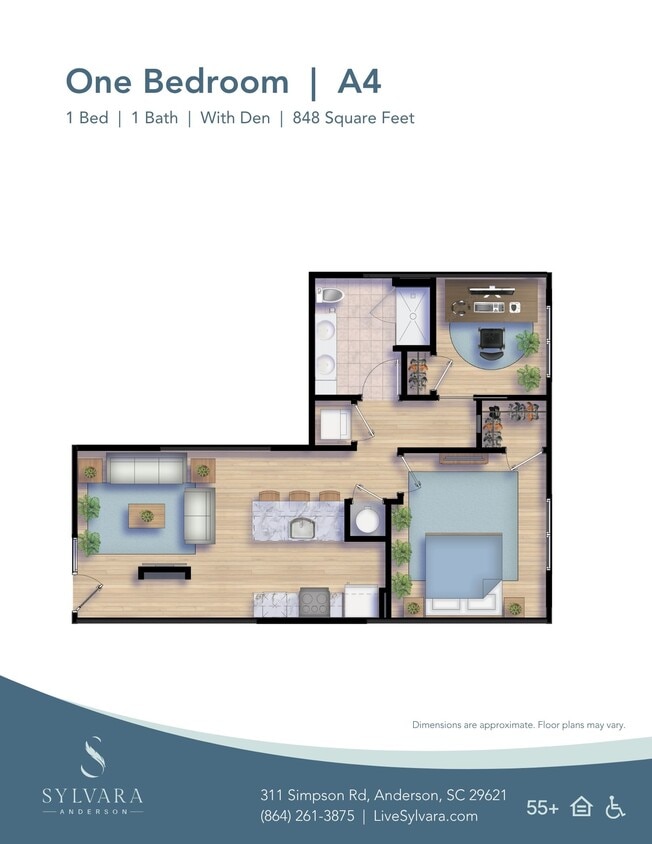 Floor Plan - 1 Bedroom 1 Bath w/ Den