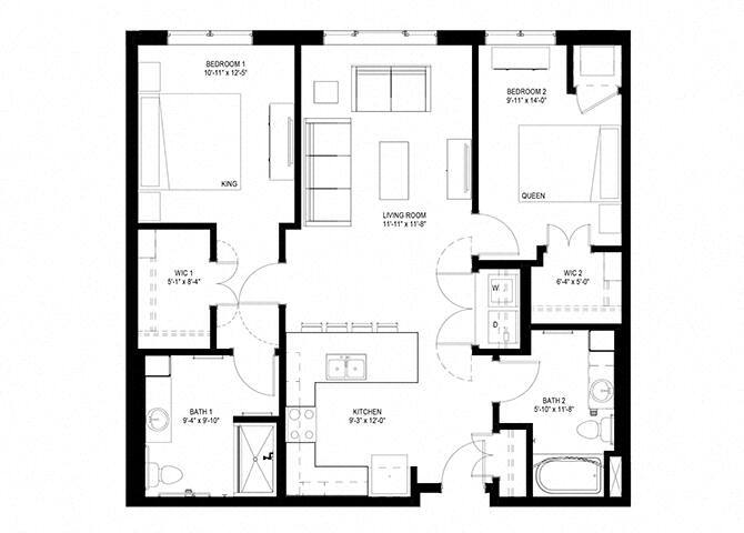 Floor Plan - Two Bedroom - C (Wheelchair Accessible)
