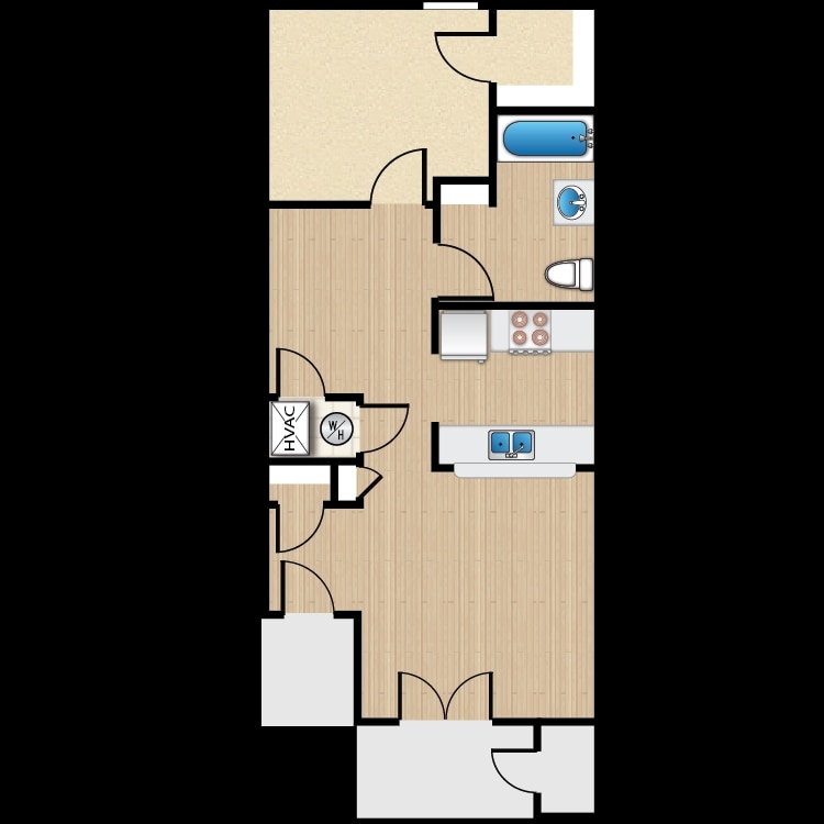 1BR/1BA - 2x1