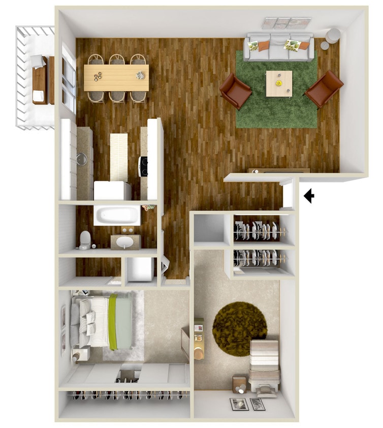 Floor Plan - Two Bedroom, One and a half Bath
