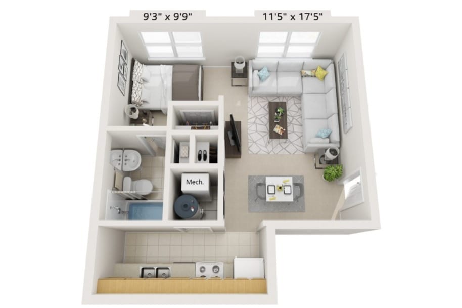 Floor Plan -  Studio (Stair or Ramp Access)