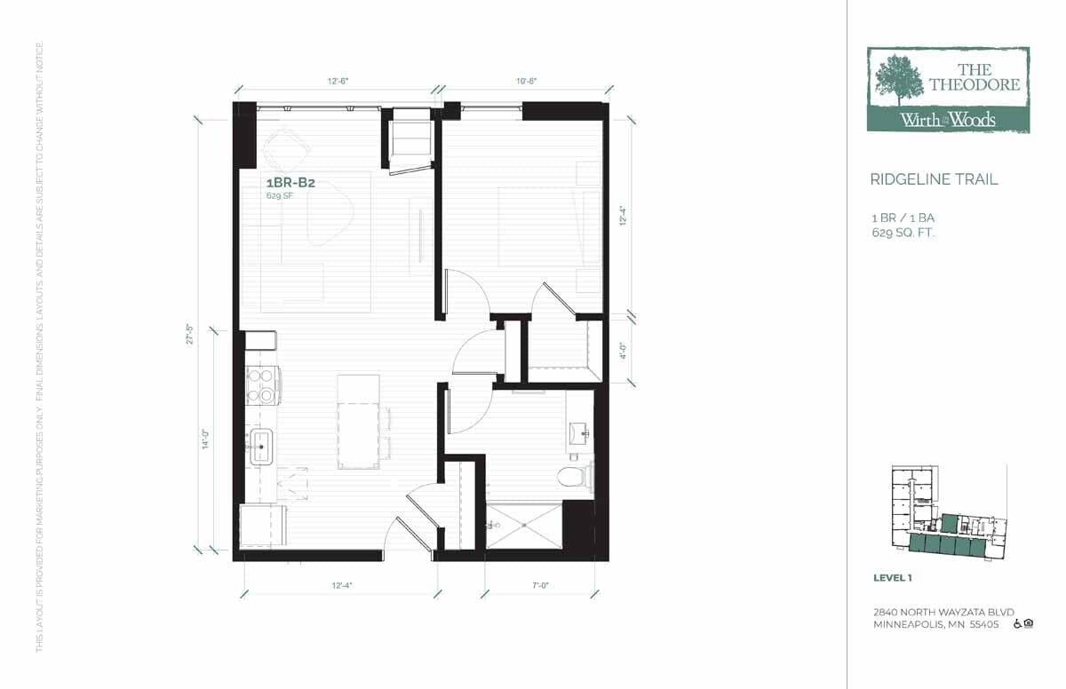 Floor Plan - 1 Bedroom (B2-50)