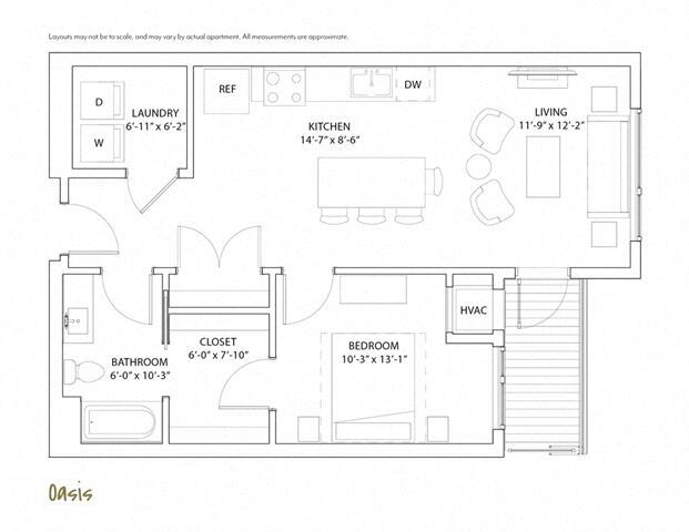 Floor Plan - 1 Bed 1 Bath Oasis