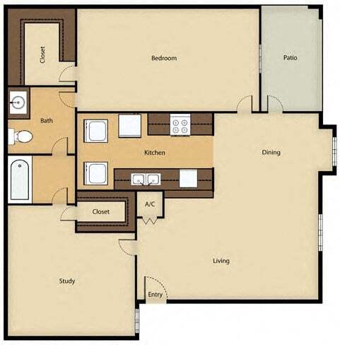 Floor Plan - 2BR, 1BTH - A