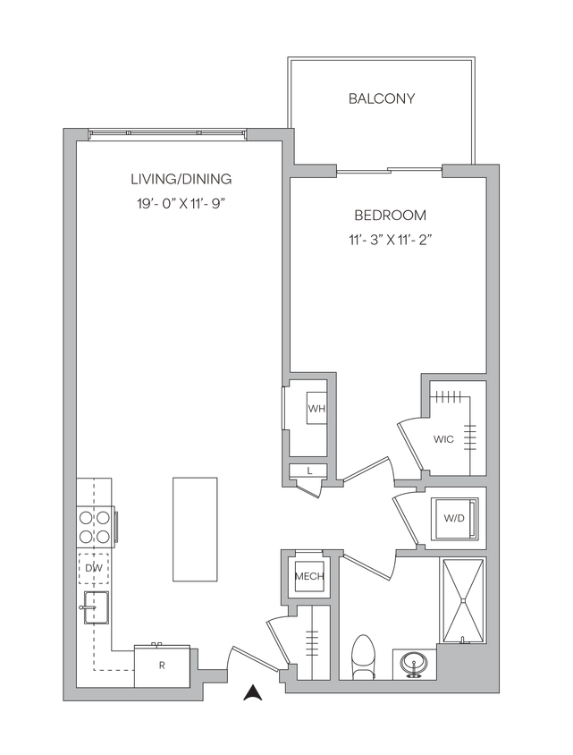 Floor Plan - A22 - 1BR 1BA (756 SF)