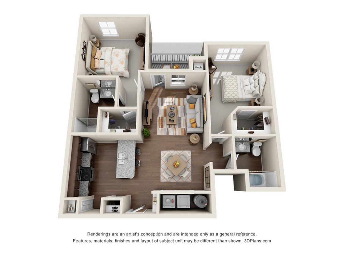 Floor plan is an artists rendering. All dimensions are approximate. - 2 bedroom/2 bath 2
