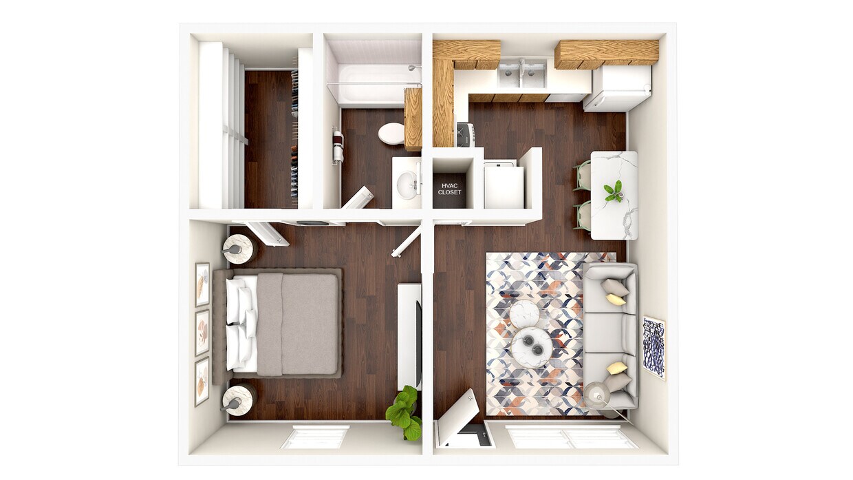 1Bed 3D Floor Plan - One Bedroom