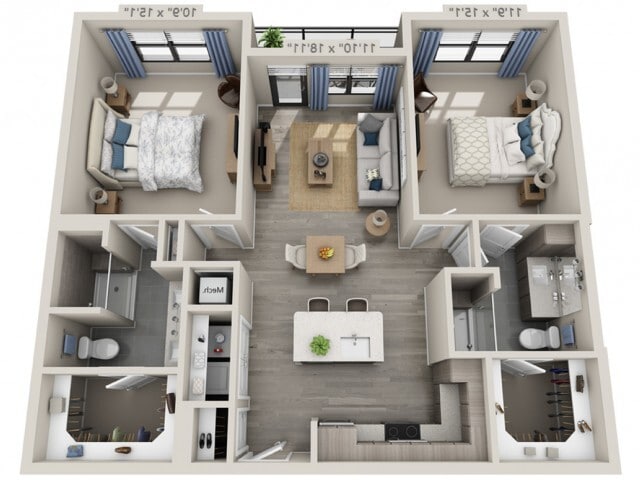 Floor plans are artist’s rendering. All dimensions are approximate. Actual product and specifications may vary in dimension or detail. Not all features are available in every apartment. Prices and availability are subject to change. - B1F