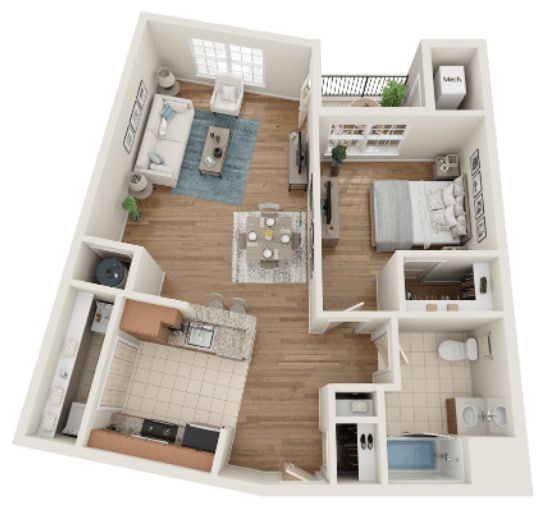 Floor Plan - Type EHC - One Bedroom 