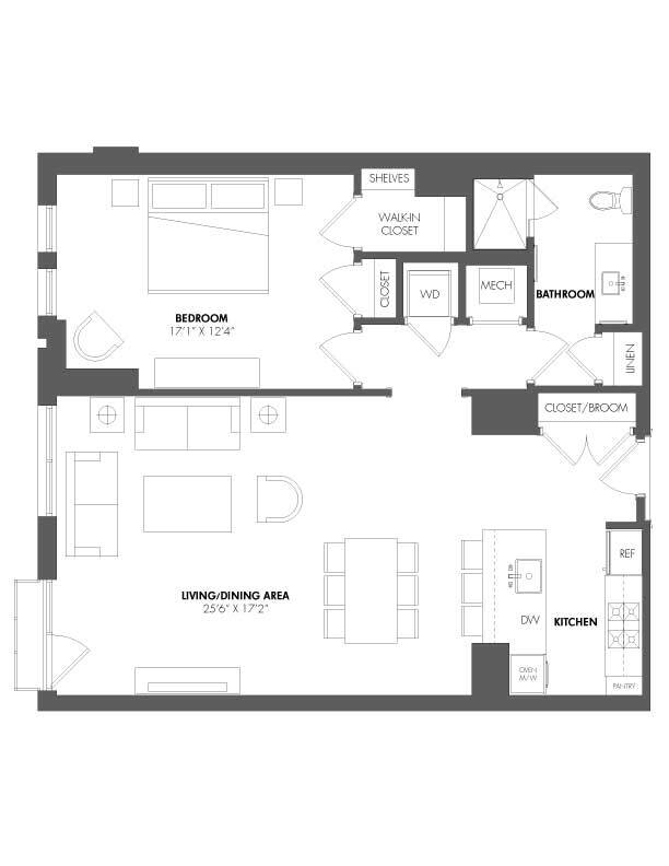 Floor Plan - 1 Bed/1 Bath