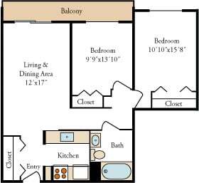 Floor Plan - 2 Bedroom, 1 Bath