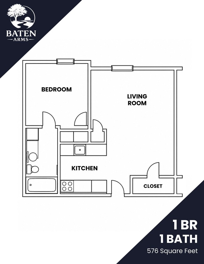 Floor Plan - 1 Bedroom 1 Bath