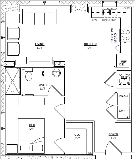 Floor Plan - 1 Bedroom 1 Bath