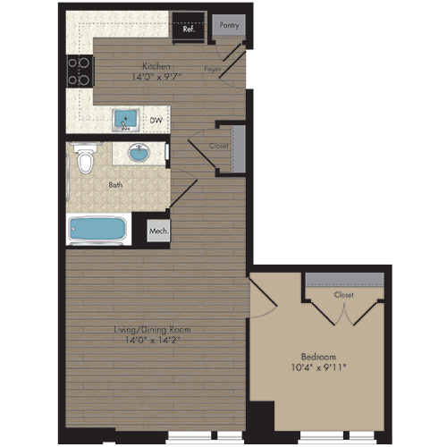 Floor Plan - 1 Bed/1 Bath 1.1l - 60%
