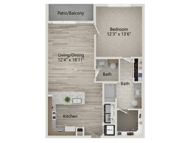 Floor plans are artist’s rendering. All dimensions are approximate. Actual product and specifications may vary in dimension or detail. Not all features are available in every apartment. Prices and availability are subject to change. - A3