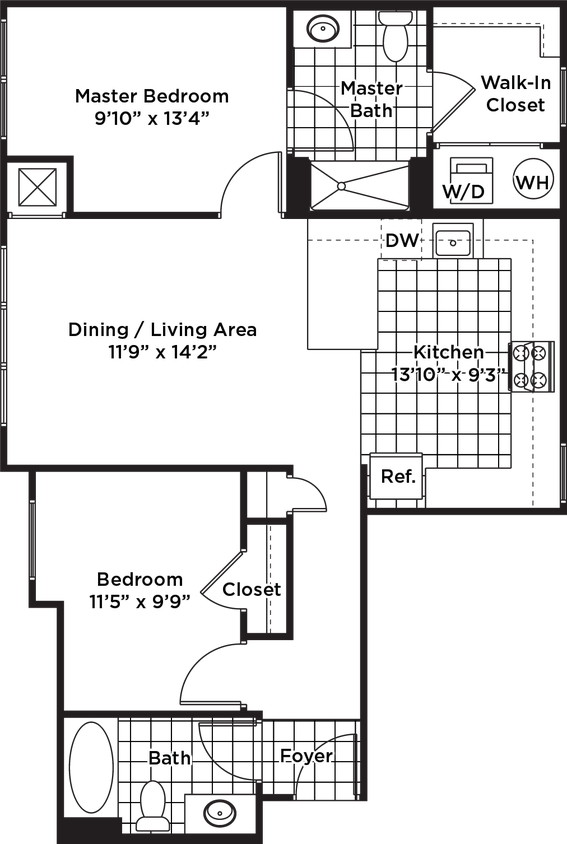 Floor Plan - 2 Bedroom 2 Bath - B1
