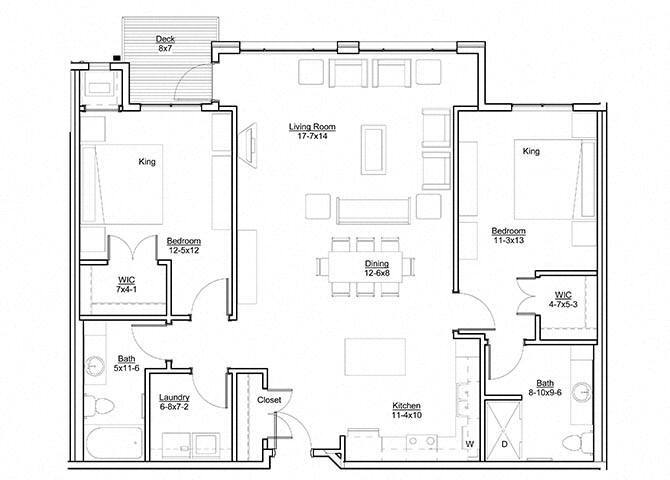 Floor Plan - Two Bedroom N (Wheelchair Accessible)