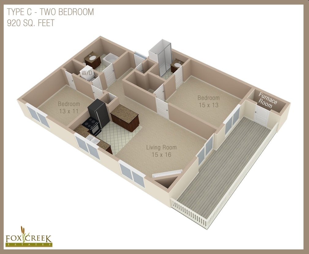 Type C - Estates - 2 Bed, 2 Bath - 920 Square Feet