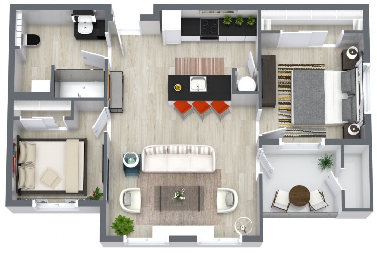 Floor Plan - 2 Bedroom, 1 Bath 813sf