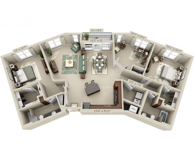 Floor plans are artist’s rendering. All dimensions are approximate. Actual product and specifications may vary in dimension or detail. Not all features are available in every apartment. Prices and availability are subject to change. - Stretto