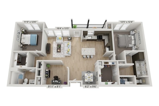 B2-2BR/2BA | 2x2 | 1294 sq ft - B2-2BR/2BA
