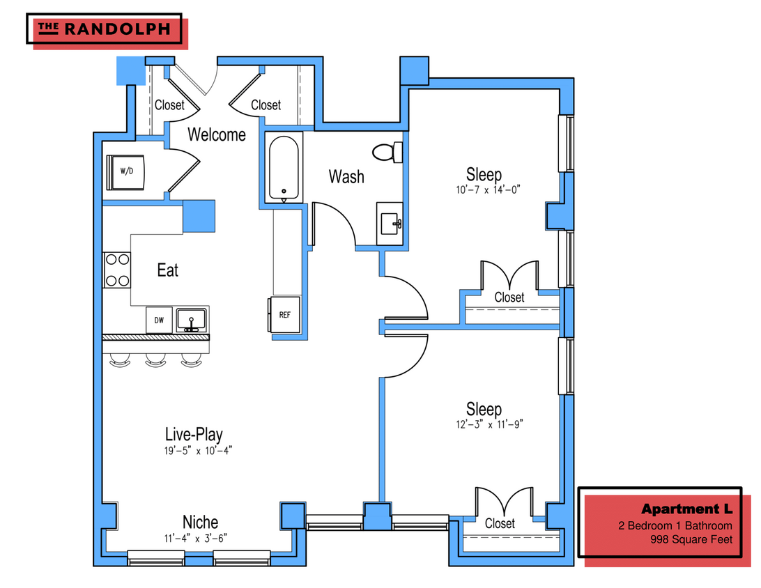 Floor Plan - 2Bed 1Bath LN