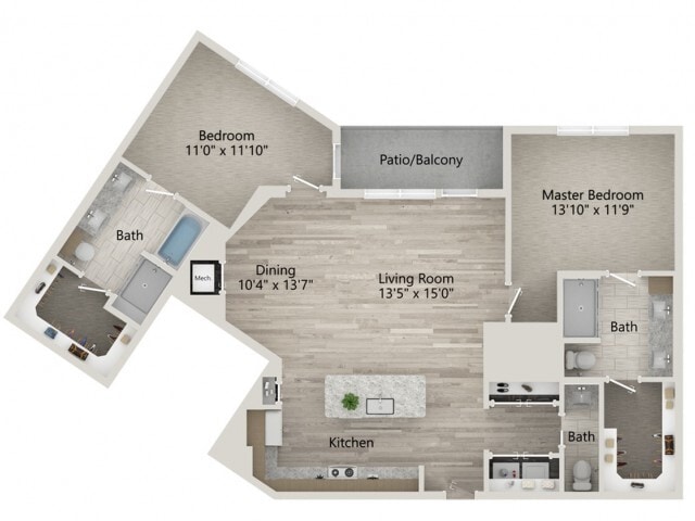 Floor plans are artist’s rendering. All dimensions are approximate. Actual product and specifications may vary in dimension or detail. Not all features are available in every apartment. Prices and availability are subject to change. - B6