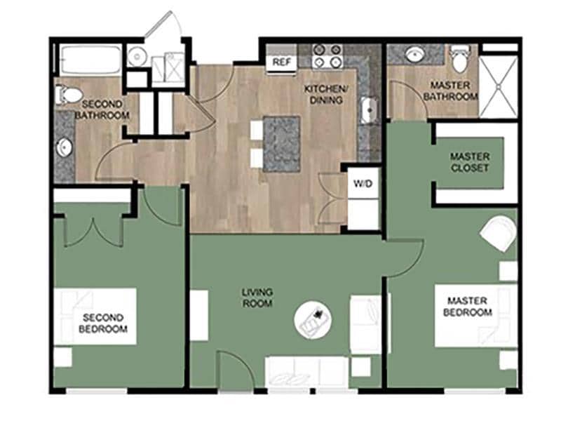 Floor Plan - 2 Bedroom 2 Bath