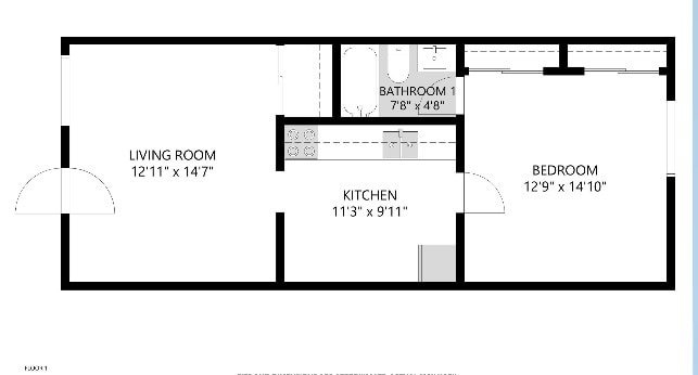 Floor Plan - 1 Beds, 1 Baths
