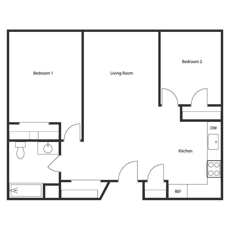 Floor Plan - 2 BED 1 BATH
