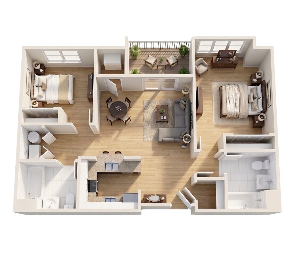 2 Bedroom 2 Bath Approx. 890 square feet - 2 Bedroom (Sm)
